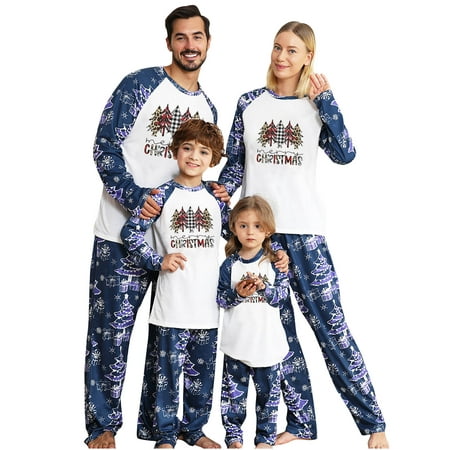 

Dezsed Matching Family Christmas Pajamas Parent-child Warm Holiday PJ s Xmas Sleepwear Printed Home Wear Pajamas Two-piece Kid Set Blue 6Y