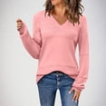 thumbnail image 4 of Ahabrexf Sweaters for Women,Fashion Casual Solid Color Long Sleeve V-Neck Hollow Knit Top, 4 of 5