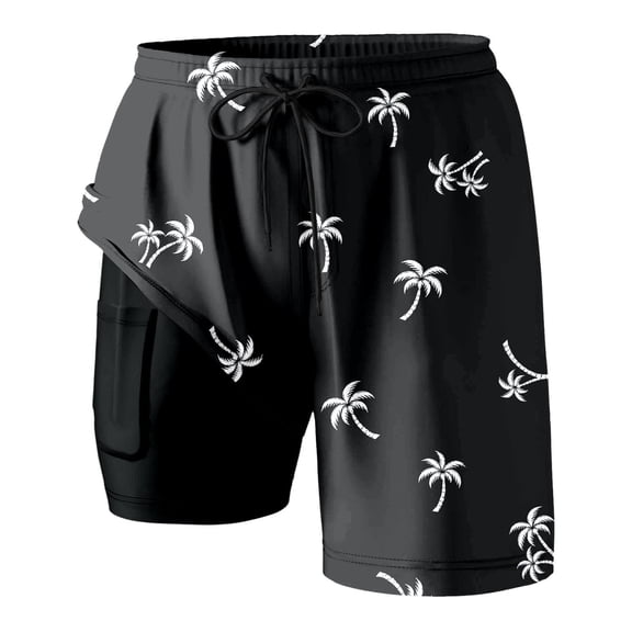 Womens Swim Shorts Casual Double Layer Inner Pocket Lightweight Convenience Bermuda Shorts for Women,Black,L