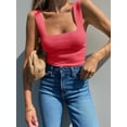 thumbnail image 5 of Womens Ribbed Tank Tops 2025 Summer Sleeveless Square Neck Shirts Casual Slim Fitted Knit Shirts Pink XL, 5 of 7