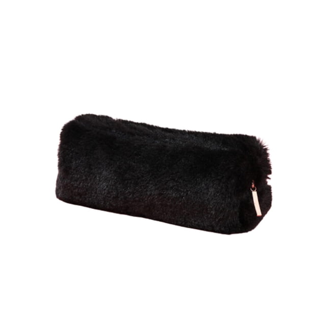 Bearachild Estuche de felpa para lápices de gran capacidad, estuche con cierre de cremallera, almacenamiento de Color sólido, organizador de Carpetas de archivos Negro