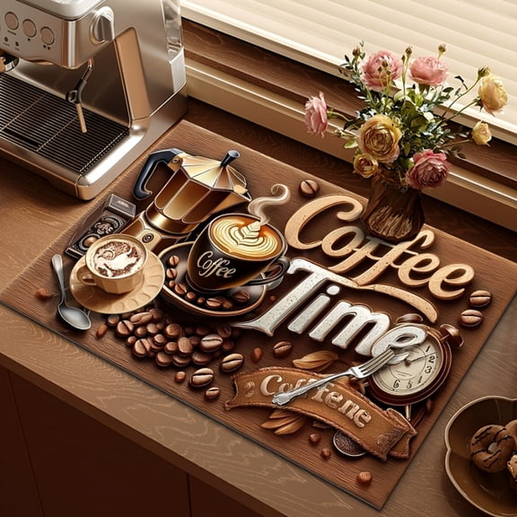 Coffee Mat Absorbent Quick Dry Non-Slip Kitchen Mat Dish Drying Pad for Bars Sinks Dining Tables Easy to Clean