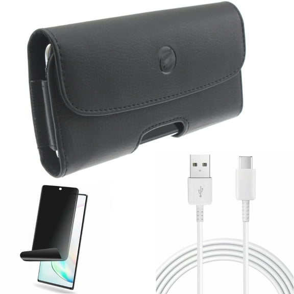 Privacy Screen Protector & Case Belt Clip & 10ft USB-C Cable for Samsung Galaxy Note 20 (6.7") - Combo with TPU Film Anti-Peep & Leather Holster & Type-C Charger Cord