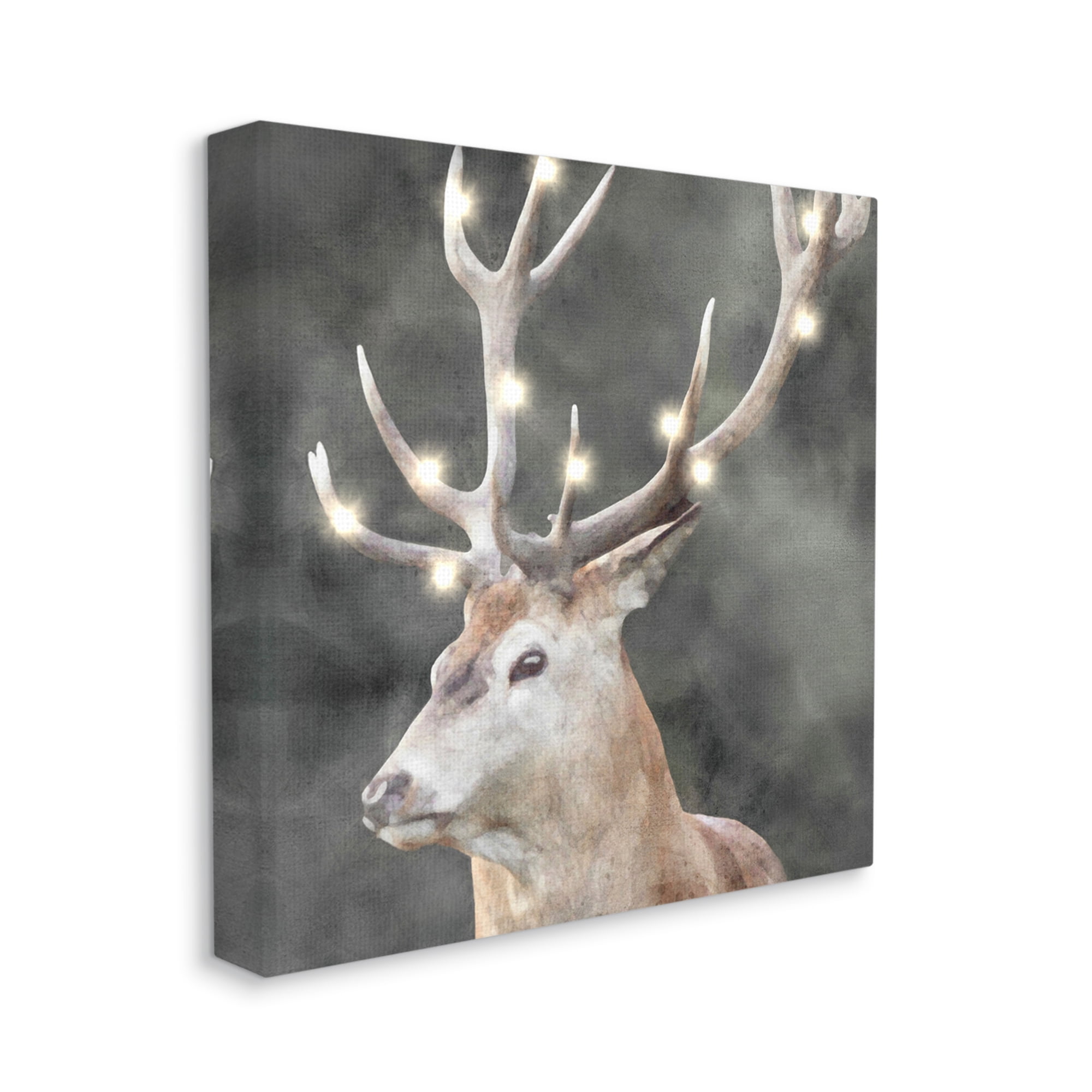 Stupell Industries Holiday Lights on Antlers Holiday Painting Gallery Wrapped Canvas Print Wall Art, 17 x 17