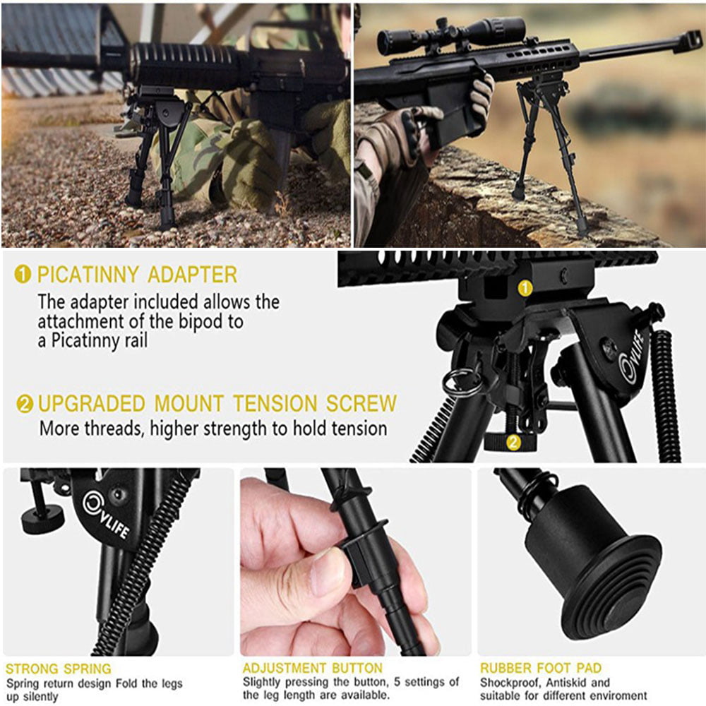 6" to 9" Adjustable Spring Return Sniper Hunting Rifle Bipod w/ KeyMod Adapter