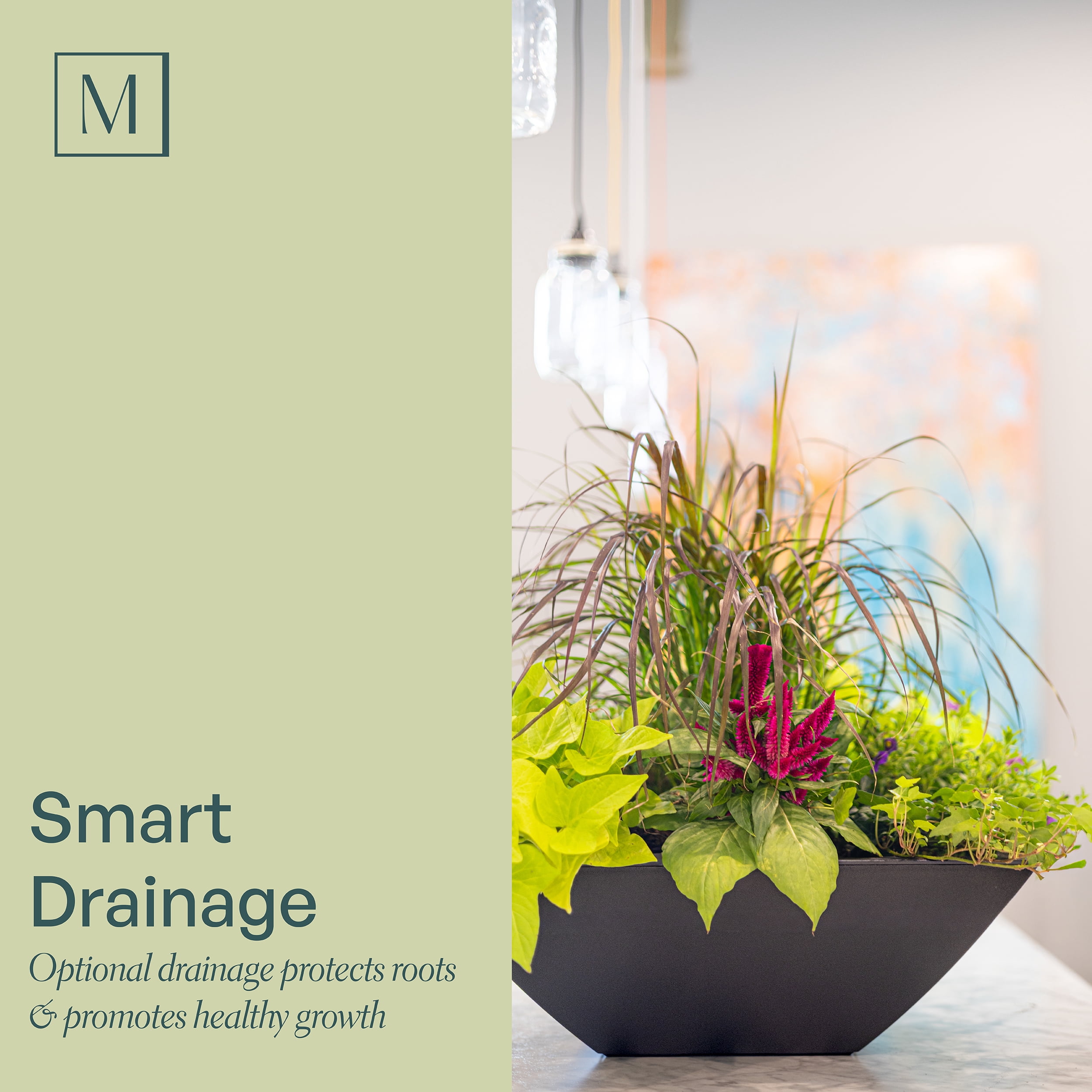 Mayne Evolve 20" x 20" x 7" Square Black Plastic Planter, 2-Pack