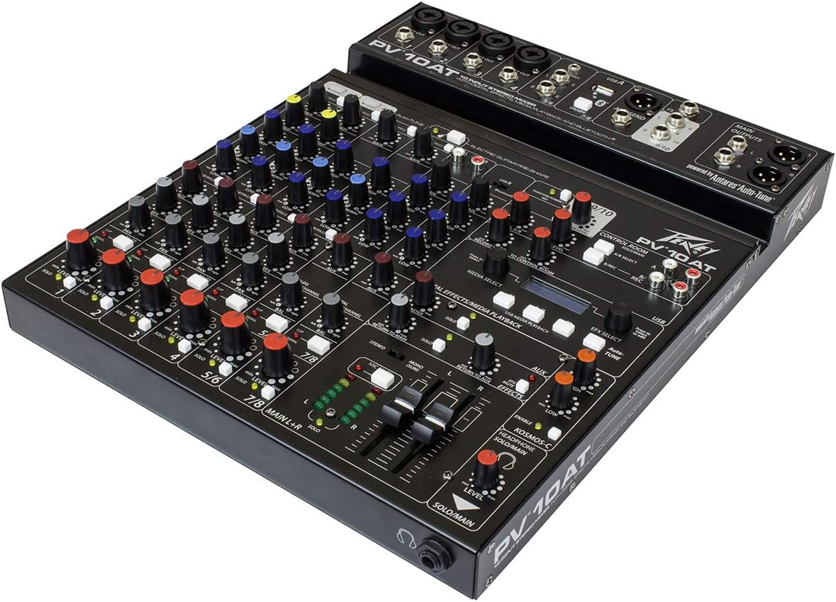 Peavey PV 10 AT 10 Channel Compact Mixing Mixer Console with Bluetooth Auto-Tune pitch correction + 2 1/4" & 4 XLR Cables