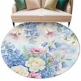 thumbnail image 2 of Blue Spring Floral 6ft Round Rugs, Pink Flowers Elegant Botanical Farmhouse Washable Non-Slip Area Rugs for Living Room Bedroom Kitchen, Low Pile Dining Room Kicthen Circle Carpet, Indoor Floor Rug, 2 of 9