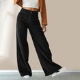 thumbnail image 2 of ibiyuan Corduroy Pants Women Wide Leg Corduroy Pants for Women Casual Work Pants Straight Leg Elastic Waist Solid Color Harem Pants with Pockets,Black, 2 of 6
