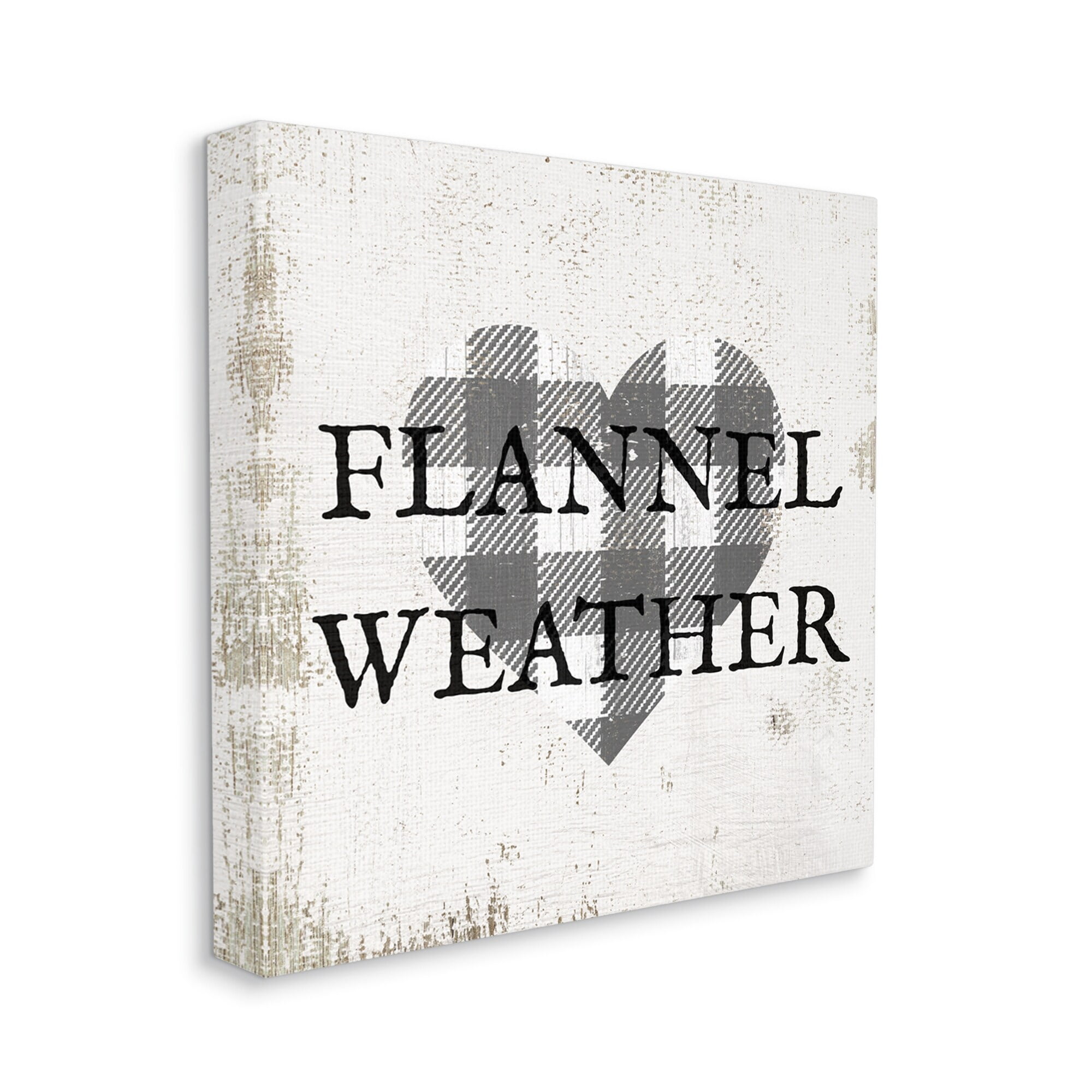 Stupell Industries Flannel Weather Phrase Patchwork Plaid Heart Distressed Pattern, 24 x 24,Design by Daphne Polselli