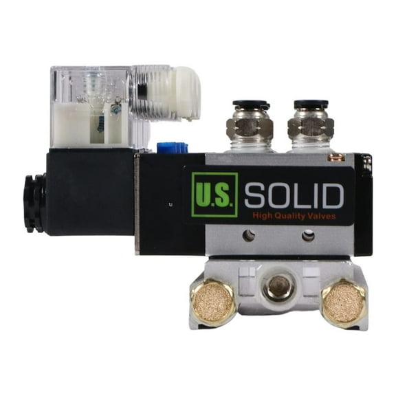 U.S. Solid 1/4in 4 Integrated Electric Pneumatic Solenoid Valve Manifold Base 24VDC 5 Way 2 Position