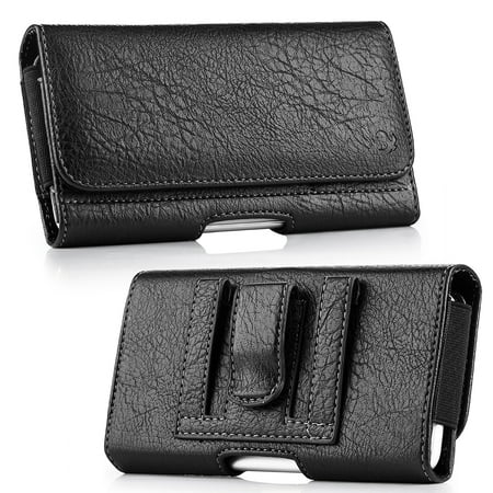 Black Leather Pouch Belt Loop and Belt Clip Wallet Case with Credit Cards and Coins Slot for Alcatel Pop 4 Plus 5.5", Alcatel POP 4S