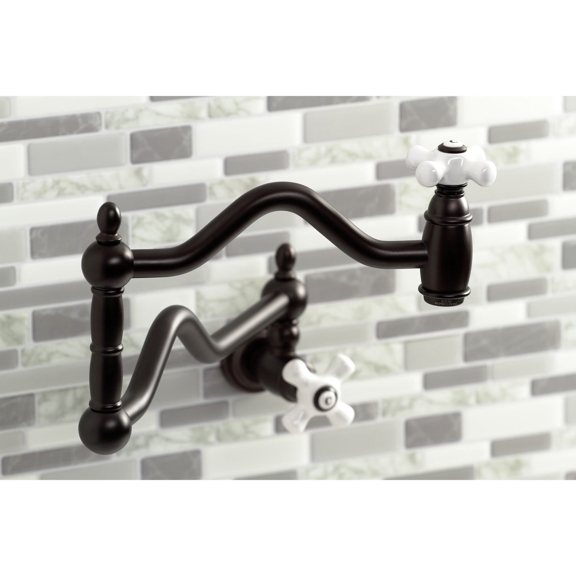 Kingston Brass KS2105PX Heritage Two-Handle 1-Hole Wall Mount Pot Filler Faucet in Oil Rubbed Bronze