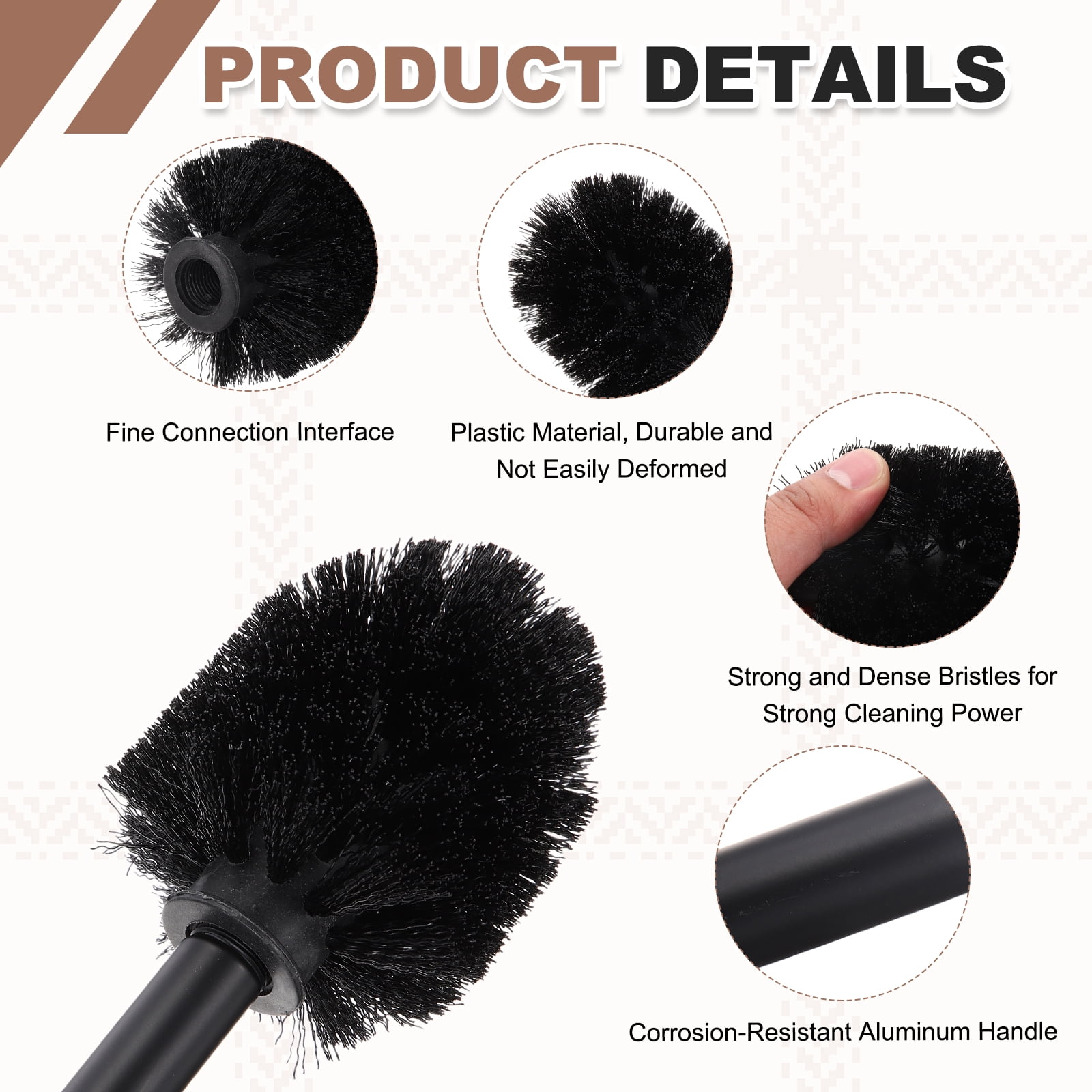 Uxcell 3 Pcs Toilet Brush Set Replacement Head, 9.8 Inch Toilet Brush Refills with Handle, Bathroom Cleaning Tool for Home, Black