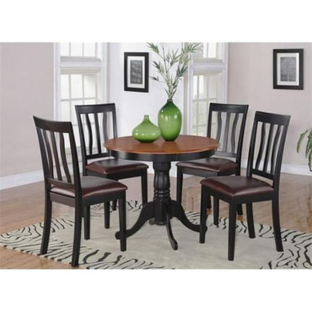 Old World Furniture Imports Wooden Imports Furniture AN3-BLK-LC 3 PC Antique Round Kitchen 36 in. Table and 2 Chairs with Faux Leather seat in Black Finish ()