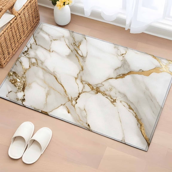 Rectangle Rug 2x3ft Area Rug,Abstract Marble Gold Stripe Art Area Rugs for Living Room Bedroom,Watercolor Natural White Stone Floor Mat Non-Slip Non-Shedding Carpet Indoor Accent Rugs