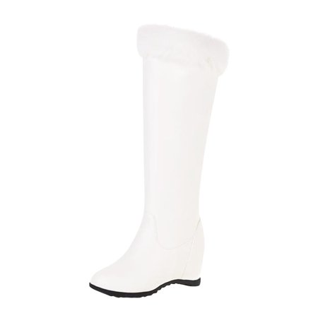 

GNEIKDEING Ladies Solid Color Plush Side Zipper Inside High Wedge Heel Long Cotton Boots Gift on Clearance