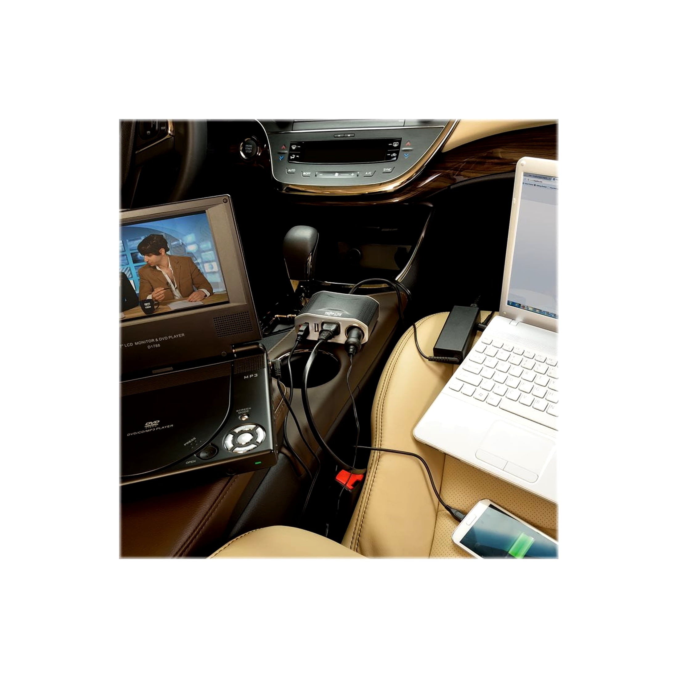 Tripp Lite 100W Car Power Inverter with Outlet, 12V CLA Receptacle & 2 USB Charging Ports (PV100USB)