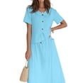 thumbnail image 2 of Summer Skirt Set Women 2 Piece Outfits Short Sleeve Top Elastic Waist Maxi Dress Sets with Pockets Lake Blue XL, 2 of 8