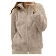 thumbnail image 2 of Baqcunre Fleece Jacket for Women Stand Up Collar Lined Teddy Jacket Warm Fleece Jackets Plain Cardigan Baggy Sweat Jacket with Zip, 1PC Top Khaki 2XL, 2 of 3