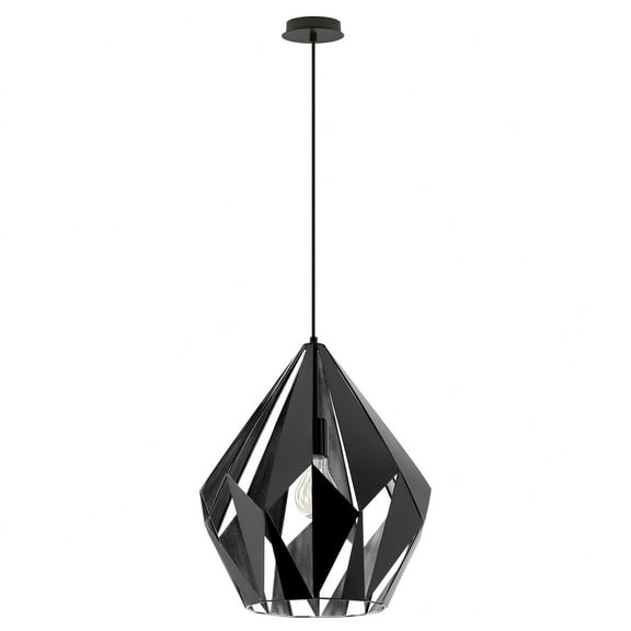 Eglo Lighting-49879A-Carlton - One Light Pendant  Matte Black/Silver Finish