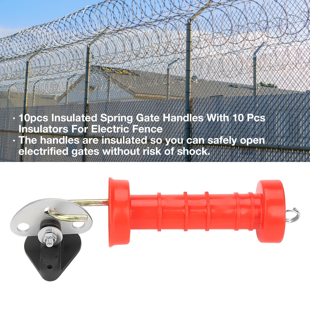 Insulated gate Handle,10pcs Insulated Spring Gate Handles with 10 Pcs Insulators for Electric Fence