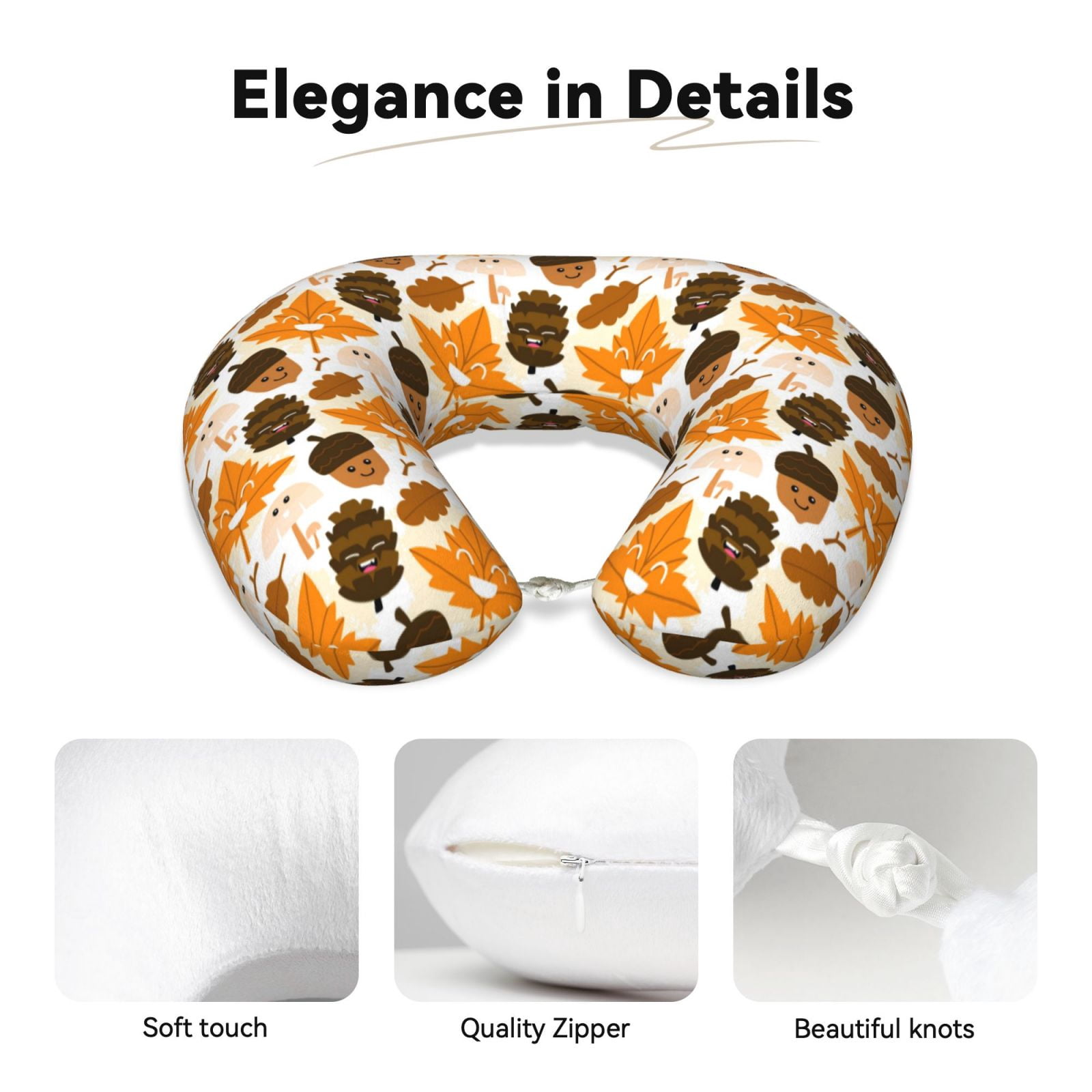 Xecao Autumn Woodland Characters Print Memory Foam Cervical Neck Pillow Versatile U-Shaped Pillows for Home,Office,Camping,Travelling,Soft Washable Cover