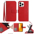 thumbnail image 1 of Case For iPhone 11 Pro Max, Embossed Patterned Premium Synthetic Leather Magnetic Buckle Wallet Card Slot Kickstand Wrist Strap Back Phone Cover For iPhone 11 Pro Max - 6.5, Red, 1 of 11