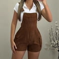 thumbnail image 2 of JULMCOMO Corduroy Rompers for Women Adjustable Straps Casual Comfy Bib Overall Shorts Sleeveless Slim Fit Vintage Summer Jumpsuit with Pockets Brown L, 2 of 4