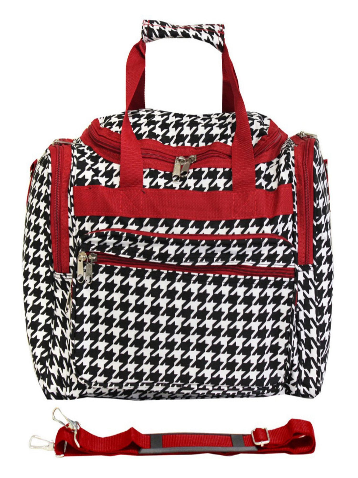 World Traveler 16inch CarryOn Duffel Bag Red Trim Houndstooth