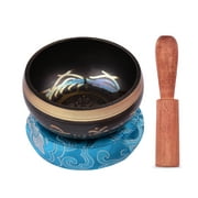 Muslady Tibetan Singing Bowl Set with 8cm/3inch Handmade Metal Sound Bowl & Soft Cushion(random color delivery) & Wooden for Meditation Sound Chakra Healing Yoga Relaxation