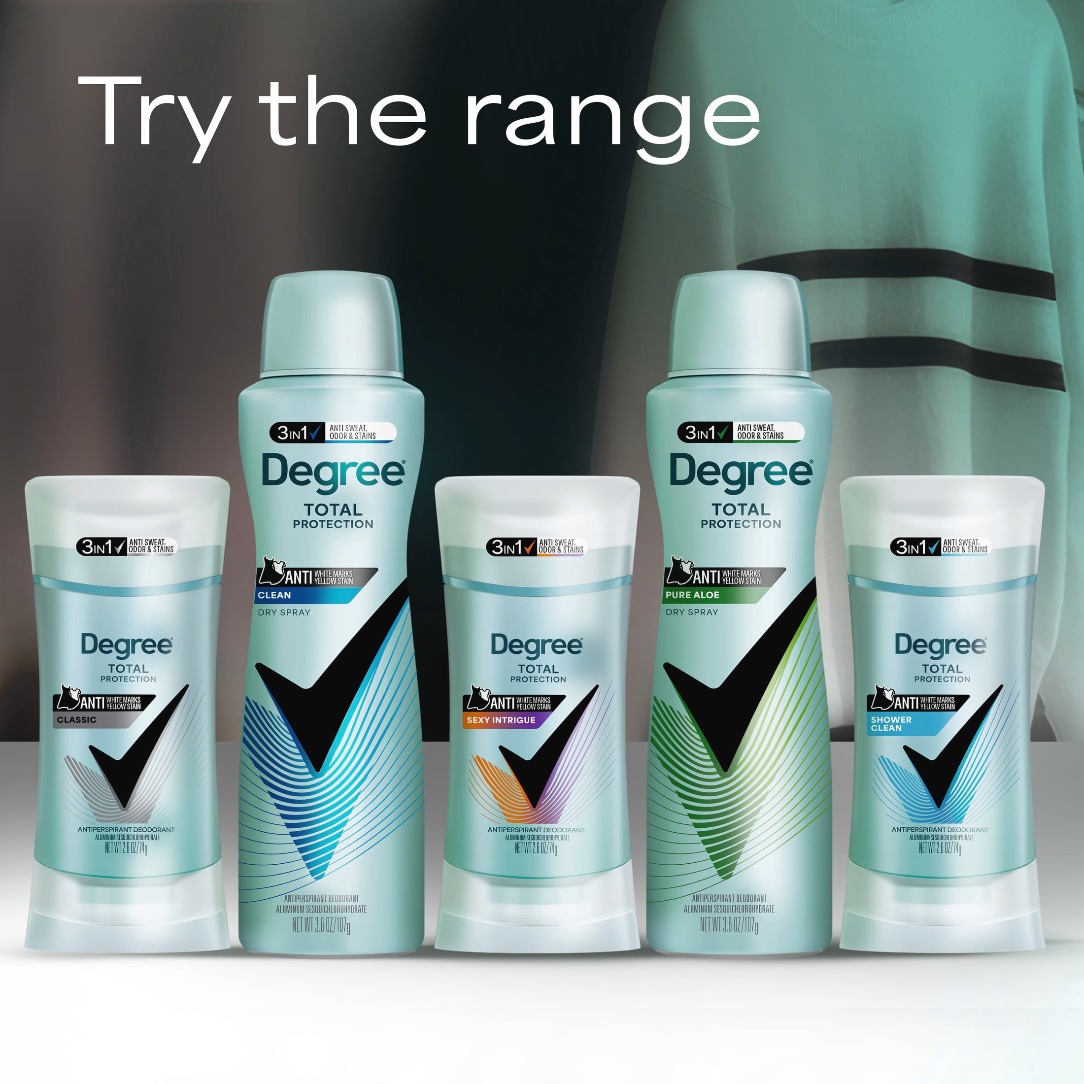 Degree 3 in 1 Antiperspirant Deodorant 72 Hour Protection Sexy Intrigue Against Sweat, Odor and Stains, 2.6 oz