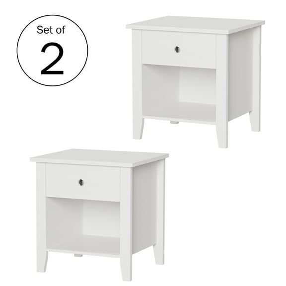 Lavish Home End Tables with Drawer and Storage Shelf, White, Set of 2