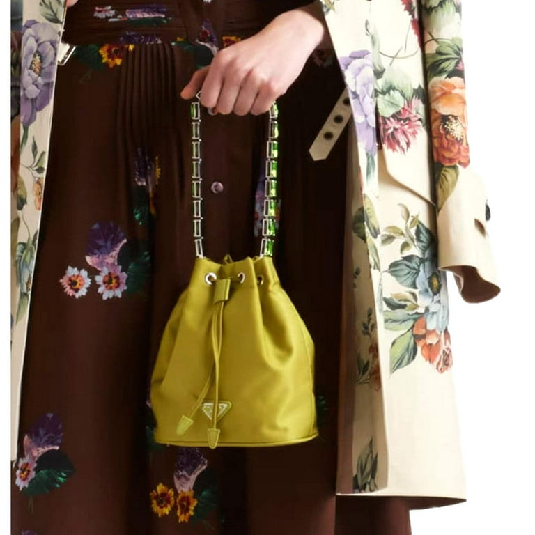 Prada Re-Nylon Felce Green Drawstring Bucket Bag Embellished