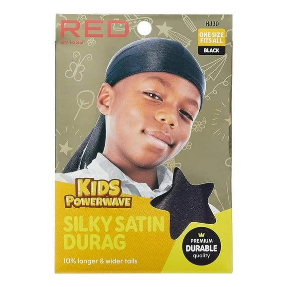 Red by Kiss Kids Power Wave Durag | Black Compression Wave Cap