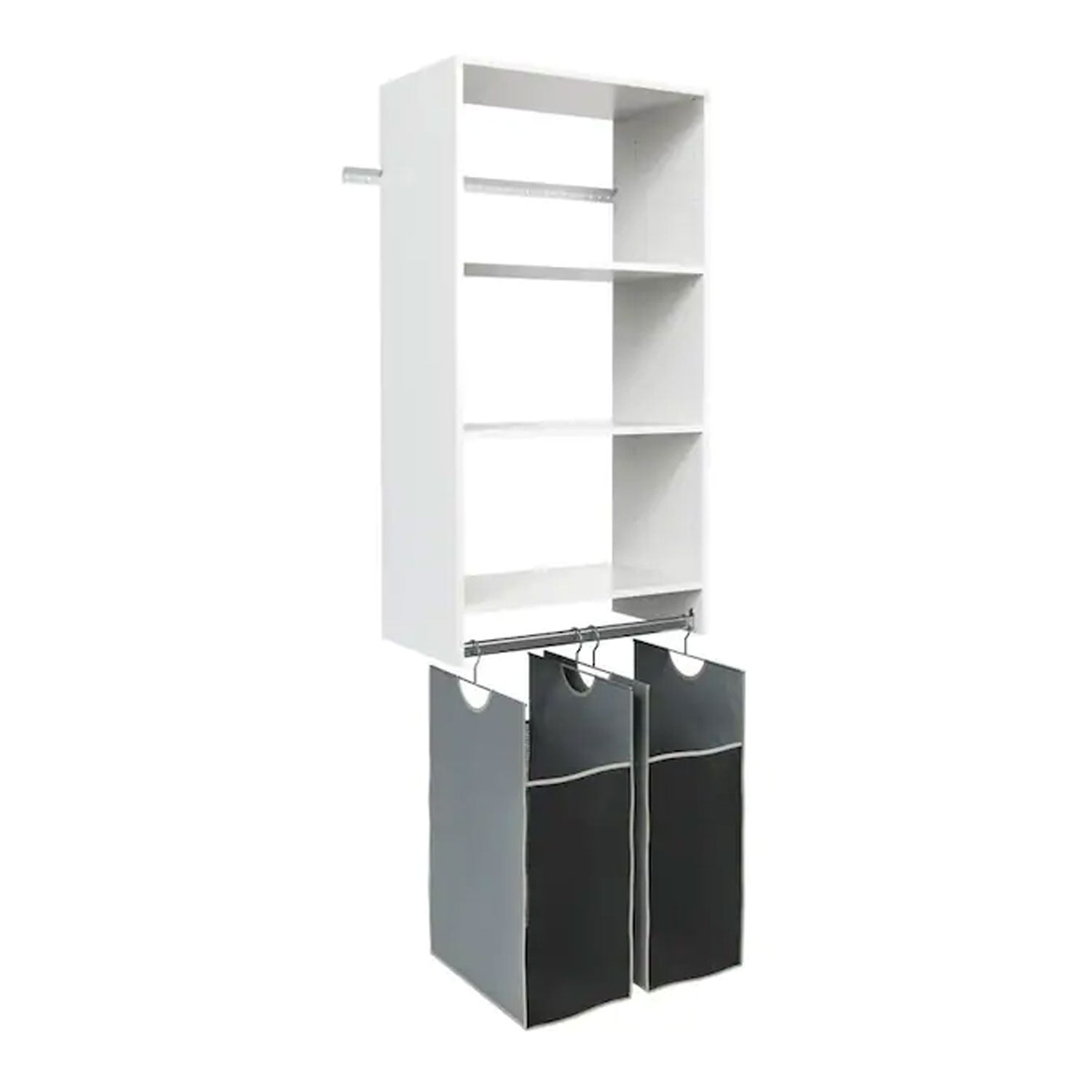 Easy Track Closet Storage Shelf Organizer System with Hanging Hamper Kit White 