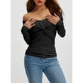 thumbnail image 2 of SUNSIOM Women's Spring Autumn Knit Tops Solid Color Long Sleeve Off Shoulder Front Knot Knitwear, 2 of 6