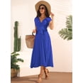 thumbnail image 3 of Unique Bargains Women's Sleeveless Wrap V Neck Flowy Ruffle Pleated Midi Dress with Belt XL Blue, 3 of 6