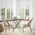 thumbnail image 3 of Flash Furniture Lourdes Set of 2 Indoor/Outdoor Commercial Bistro Stacking Chair, White/Navy PE Rattan Back and Seat, Bamboo Print Aluminum Frame in Natural, 3 of 13