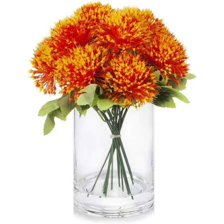 

Artificial Greenery Arrangement In Clear Glass Vase With Faux Water For Home Decoration (Orange)