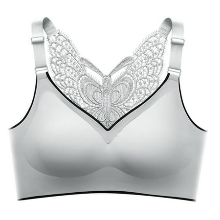 

Qcmgmg V Neck Racerback Wireless Bra for Women Comfort Full-Coverage Support Bralette XL