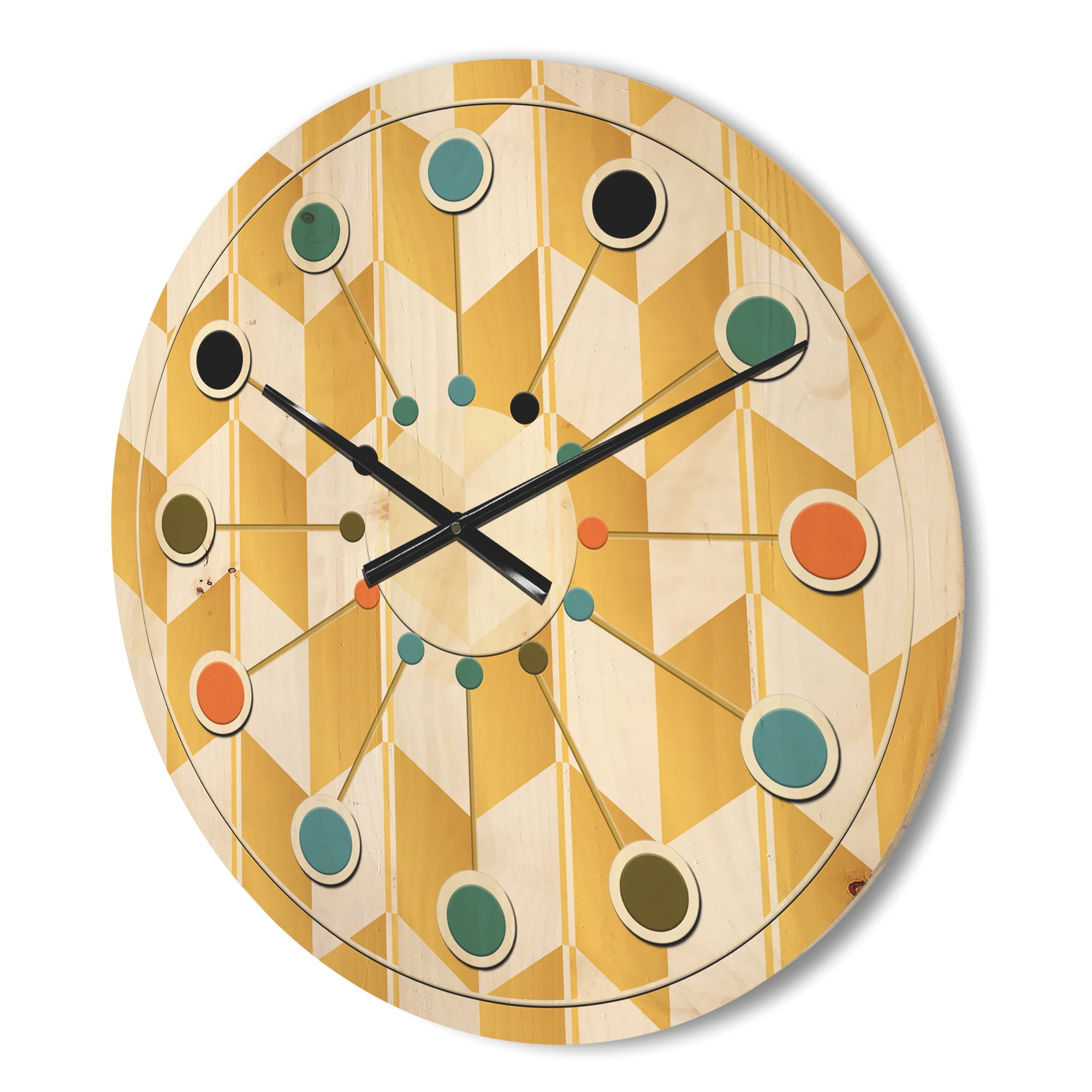 Designart 'White and Gold Geometric Pattern I' Mid-Century Modern Wood Wall Clock