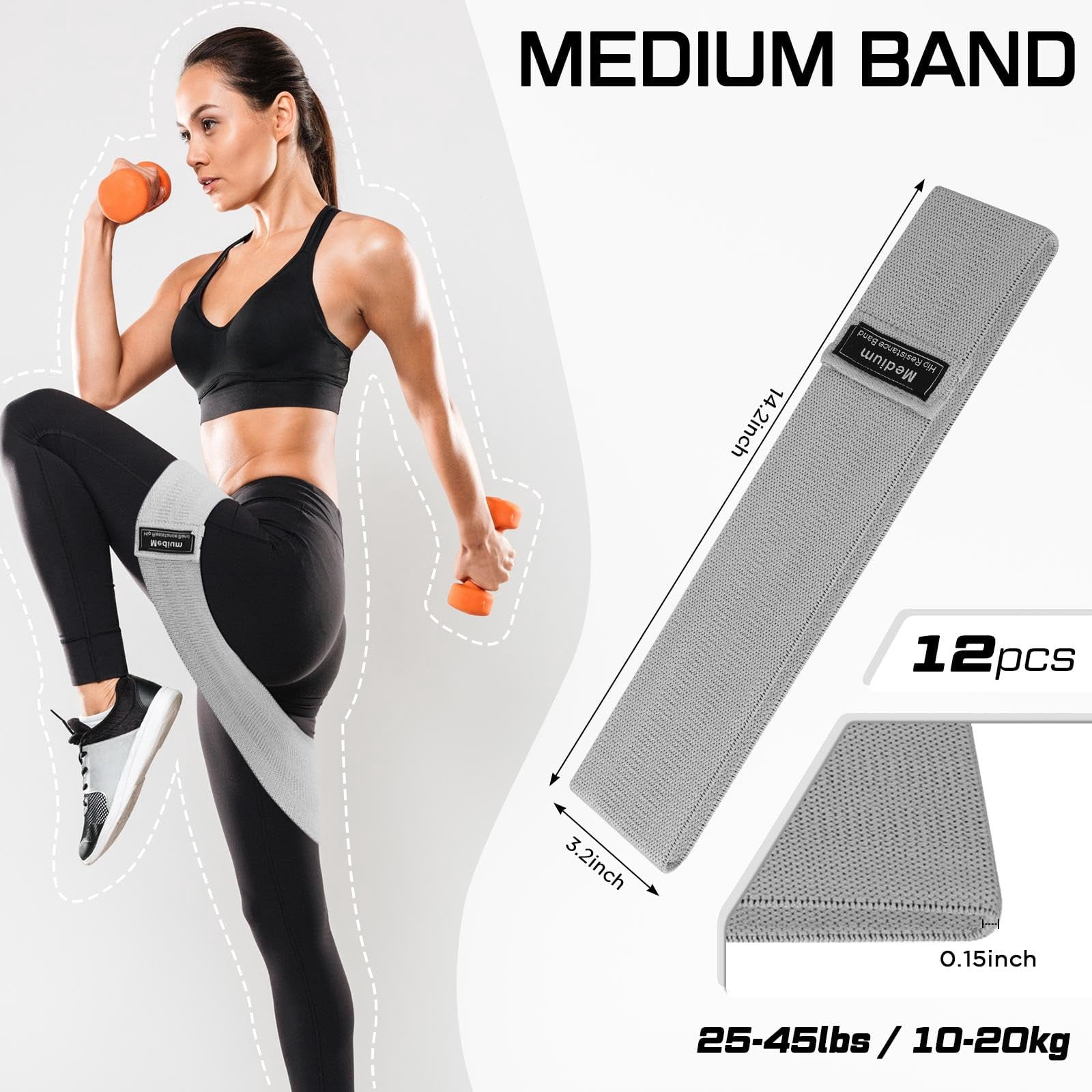 12 Pcs Fabric Resistance Bands for Working Out Booty Workout Stretch Exercise Bands Non Slip for Legs Squat Resistance Loop for Women Men Starter Butt Hip Thigh Fitness