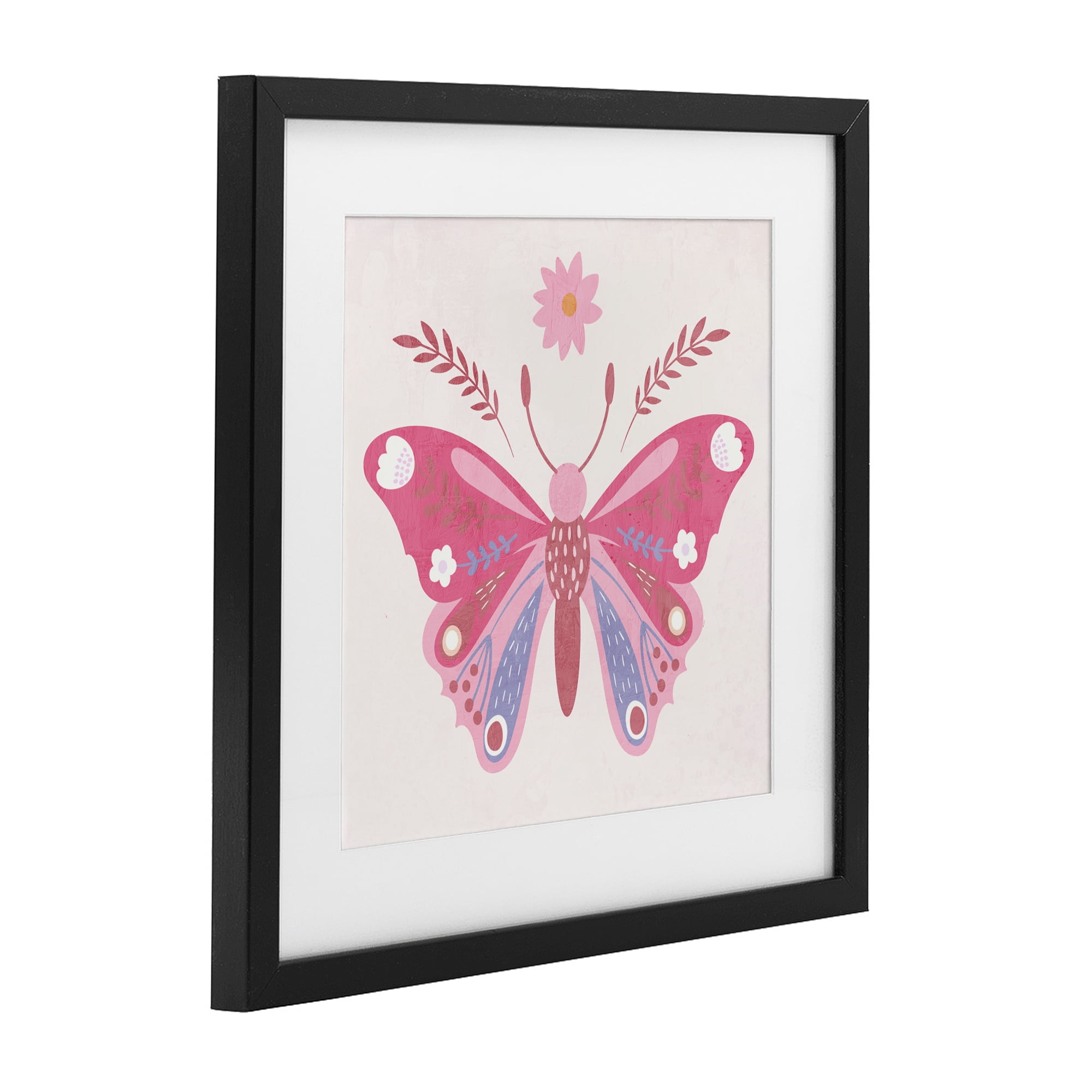 Stupell Industries Folk Butterfly in Pink Black Framed Print Under Glass, design by Kim Allen