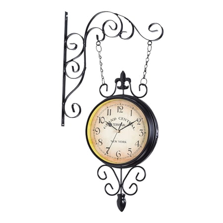 YWMJZEU Double Faced Station Clock Wall Clock Wall Hanging Garden Clock for Outdoor Home