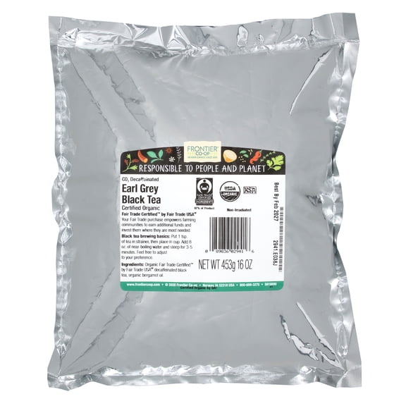 Frontier Co-op 2941 CO2 Decaffeinated Earl Grey Black Tea, Organic, Fair Trade 1 lb.