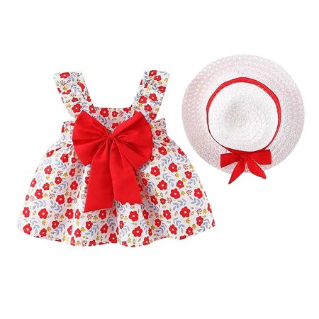 

Apepal Toddler Baby Girl Sleeveless Strawberry Print Tulle Princess Suspender Dress+Hat