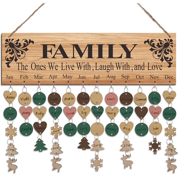 Family Calendar Board Wooden DIY Birthday Calendar Wall Hanging Sign