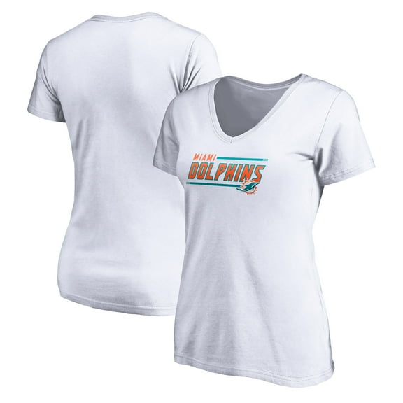 Women's White Miami Dolphins Mascot In Bounds V-Neck T-Shirt