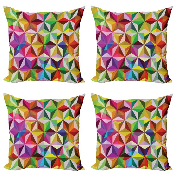 Geometric Throw Pillow Cushion Case Pack of 4, Rainbow Colored Stacked